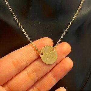 M initial circle gold filled 14 k necklace